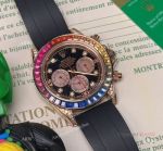 Faux Rolex Daytona Rainbow Rose Gold Oyster flex Strap Watch